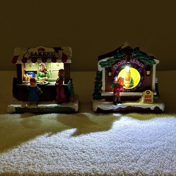 Clock Repair and Bakery Christmas Village Moments in Time 4" LED Lights *WORKS - Picture 2 of 13